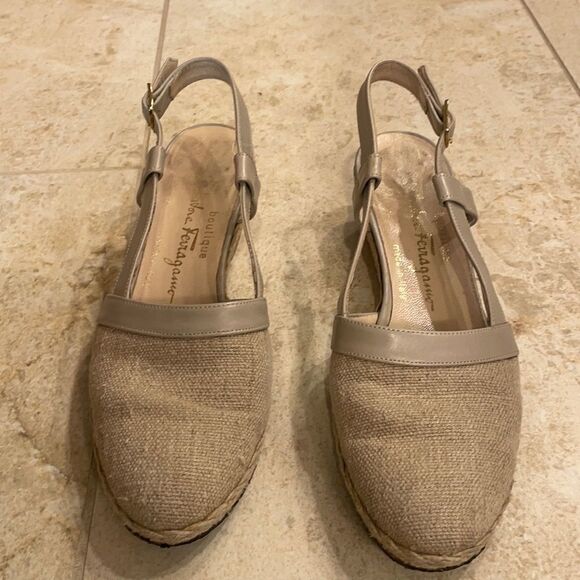 Salvatore Ferragamo beige and gray leather espadrilles - Picture 1 of 10